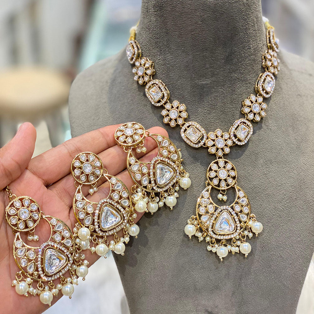 Hira Collections Designer Kundan And Pearl Necklace Set Perfect for Weddings & Festive Occasions