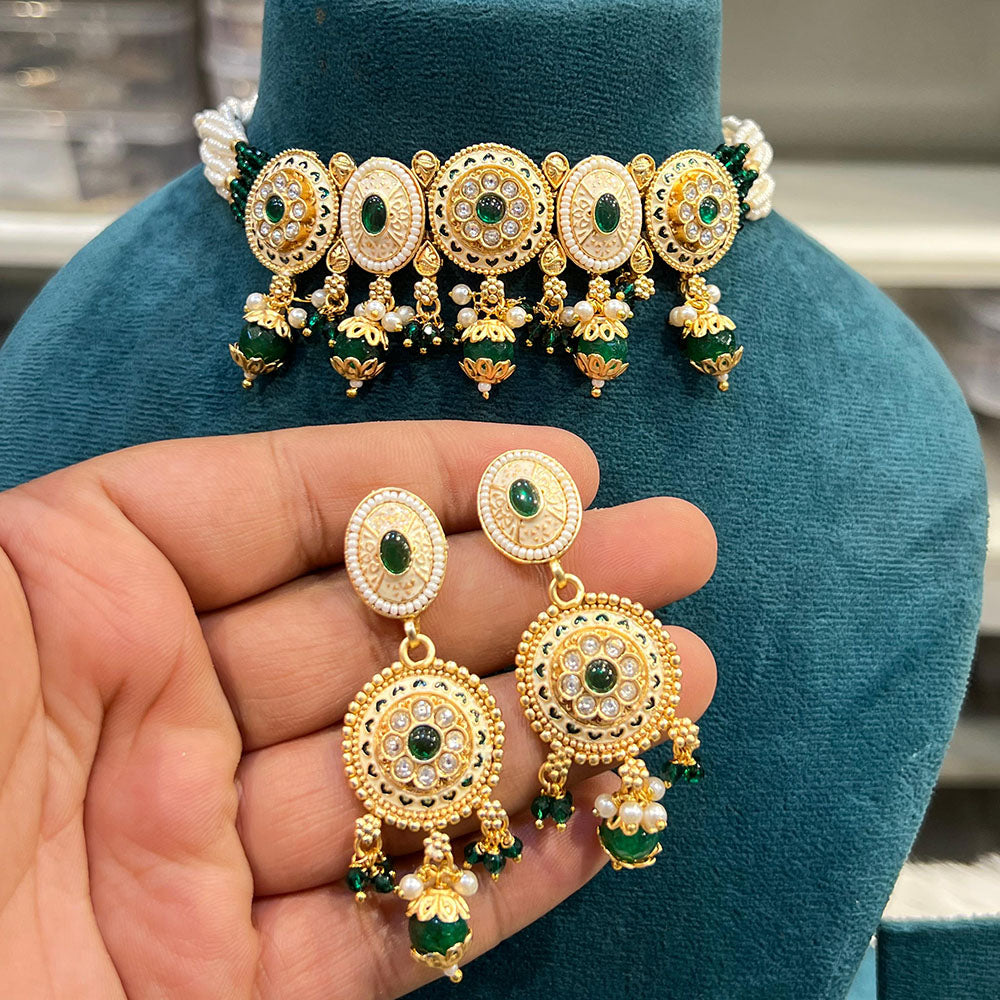 Hira Collections Beautifully Crafted Pota Stone Necklace Set for Traditional Celebrations