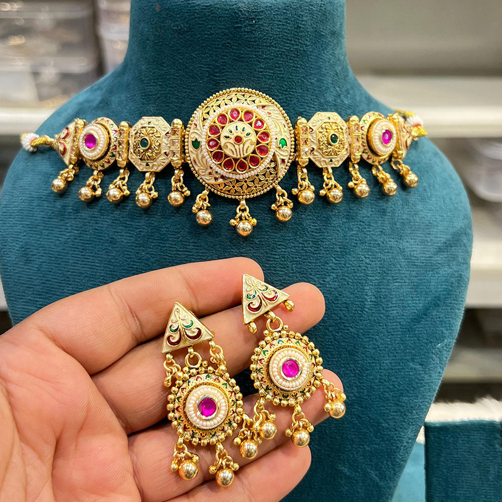 Hira Collections Beautifully Crafted Pota Stone Necklace Set for Traditional Celebrations