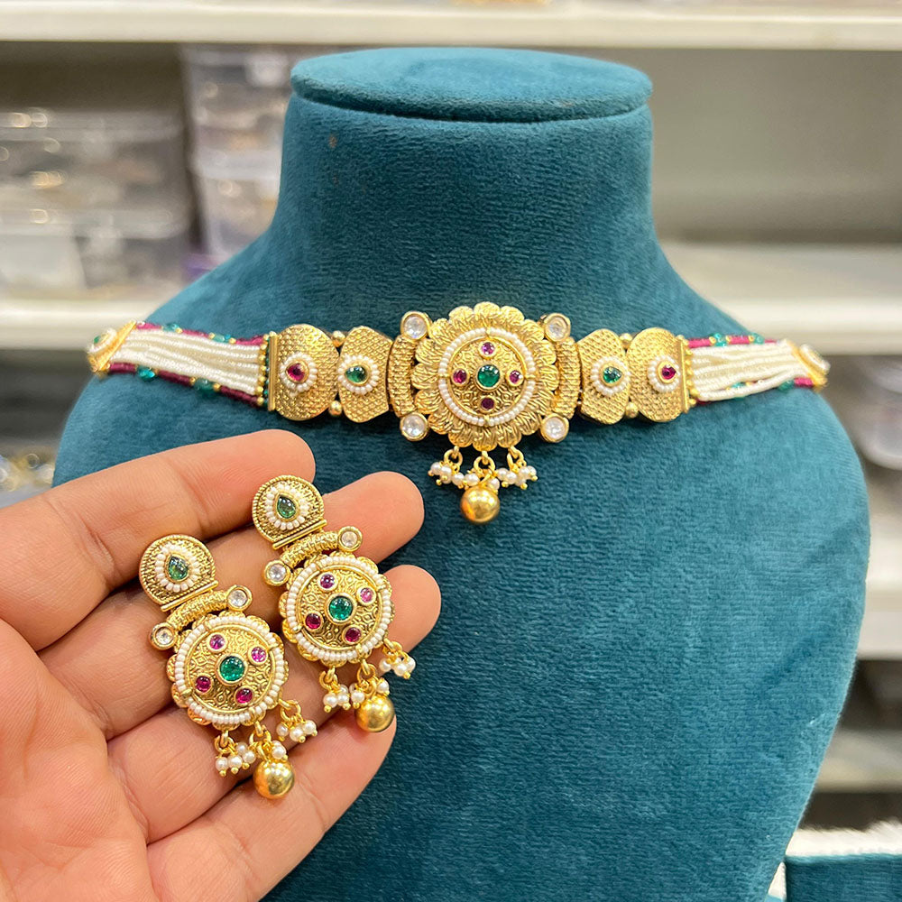 Hira Collections Beautifully Crafted Pota Stone Necklace Set for Traditional Celebrations