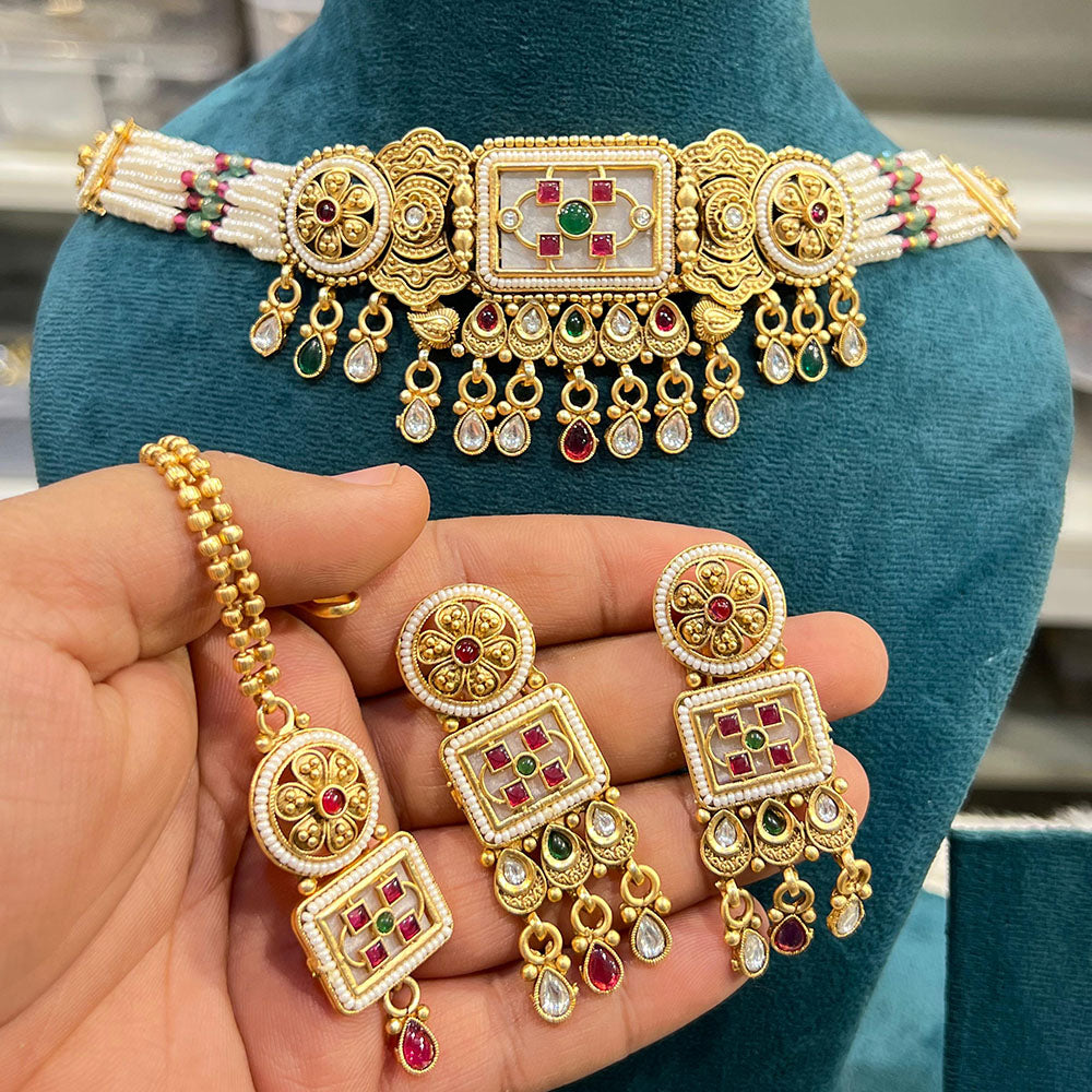 Hira Collections Beautifully Crafted Pota Stone Necklace Set for Traditional Celebrations