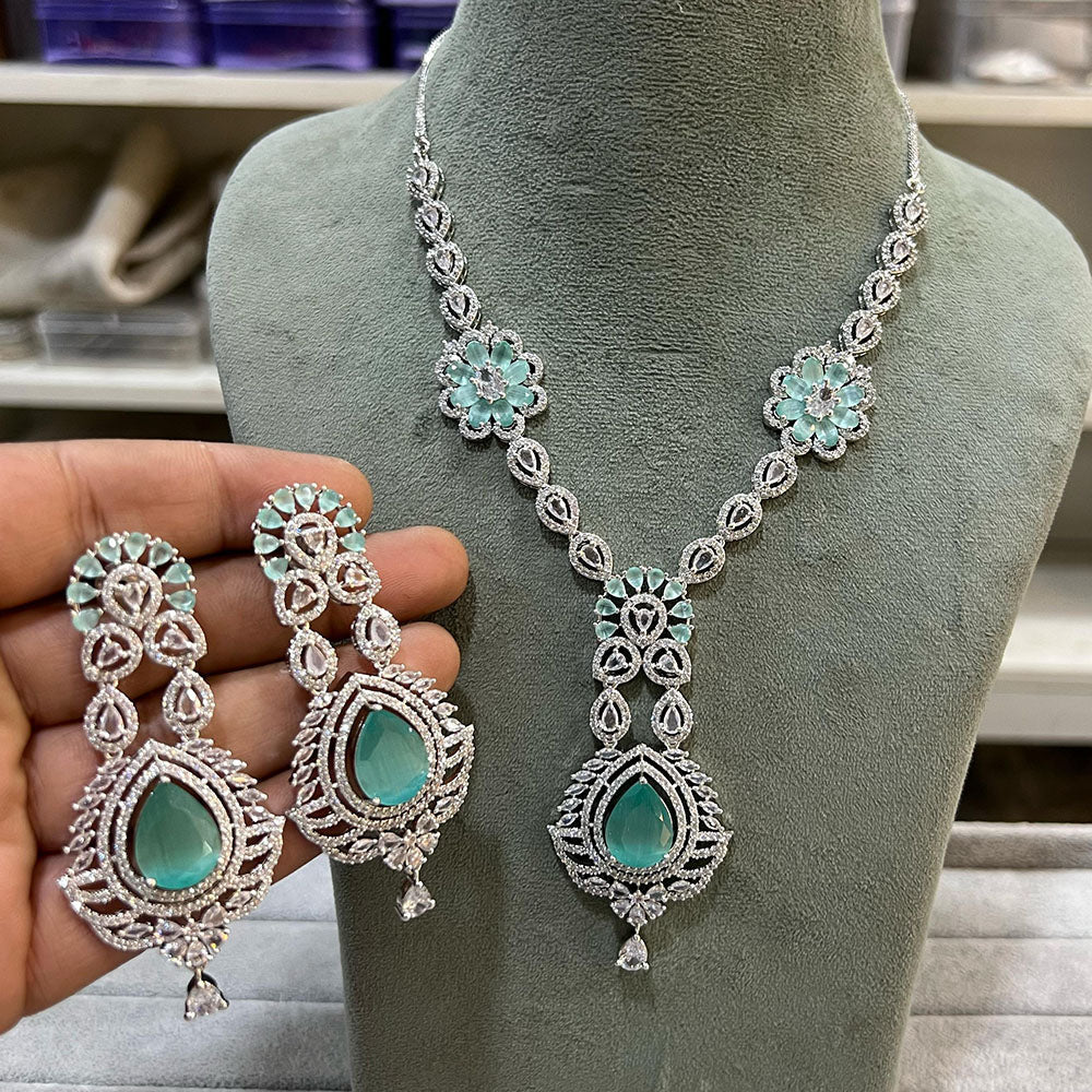 Hira Collections Sparkling American Diamond Necklace Set For Party Wear