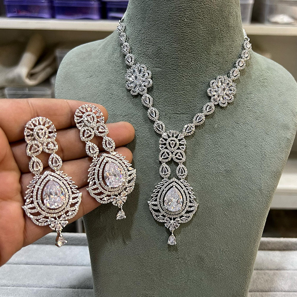 Hira Collections Sparkling American Diamond Necklace Set For Party Wear