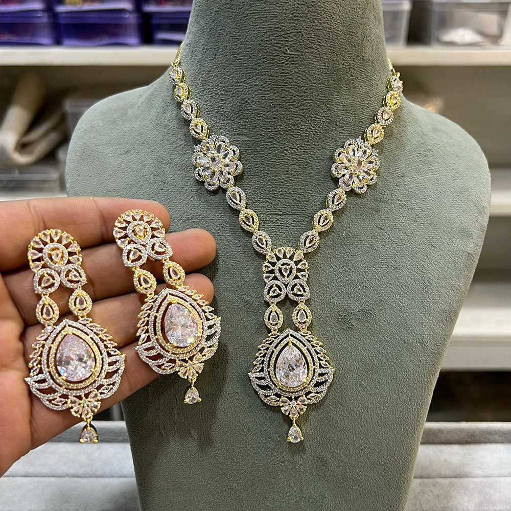 Hira Collections Sparkling American Diamond Necklace Set For Party Wear