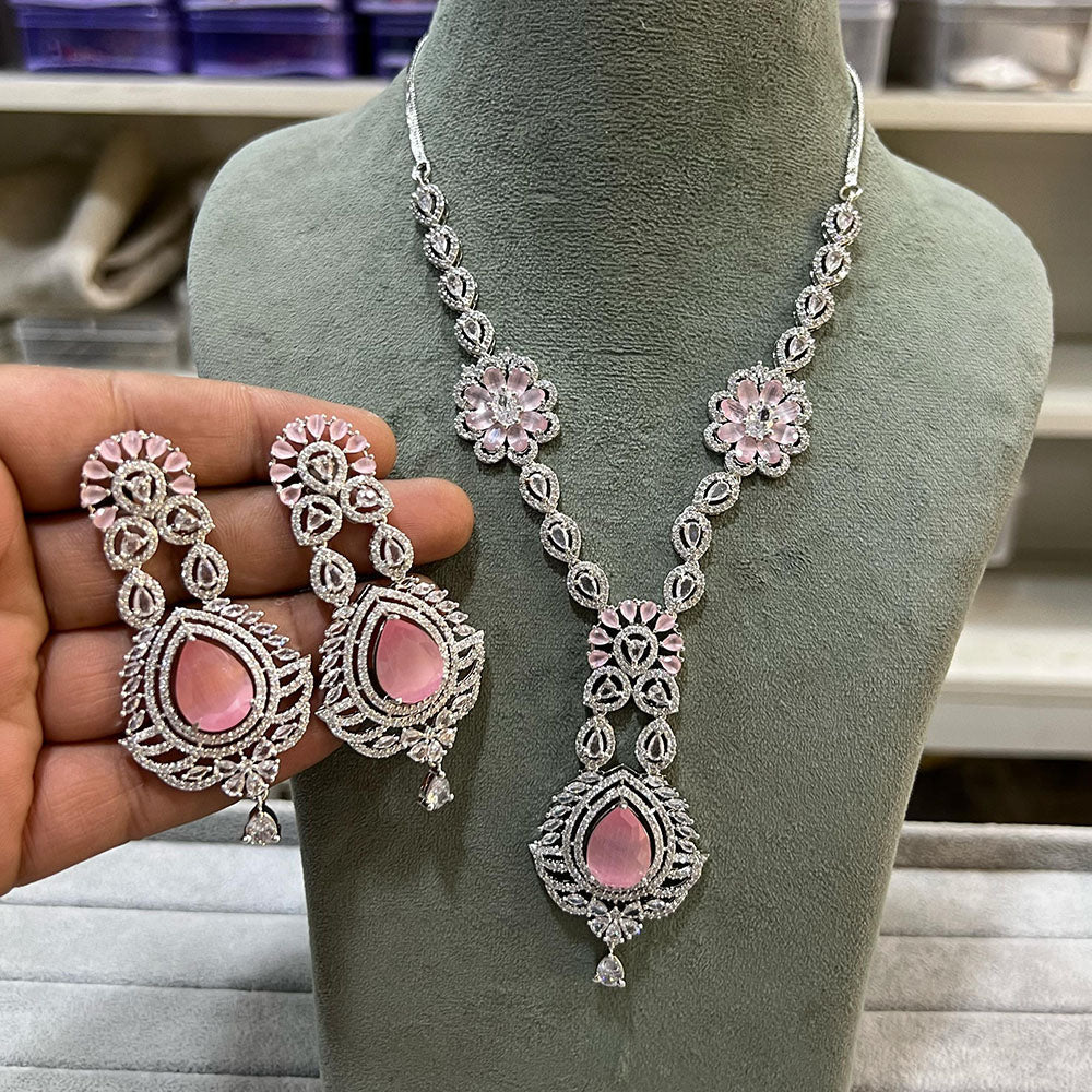 Hira Collections Sparkling American Diamond Necklace Set For Party Wear