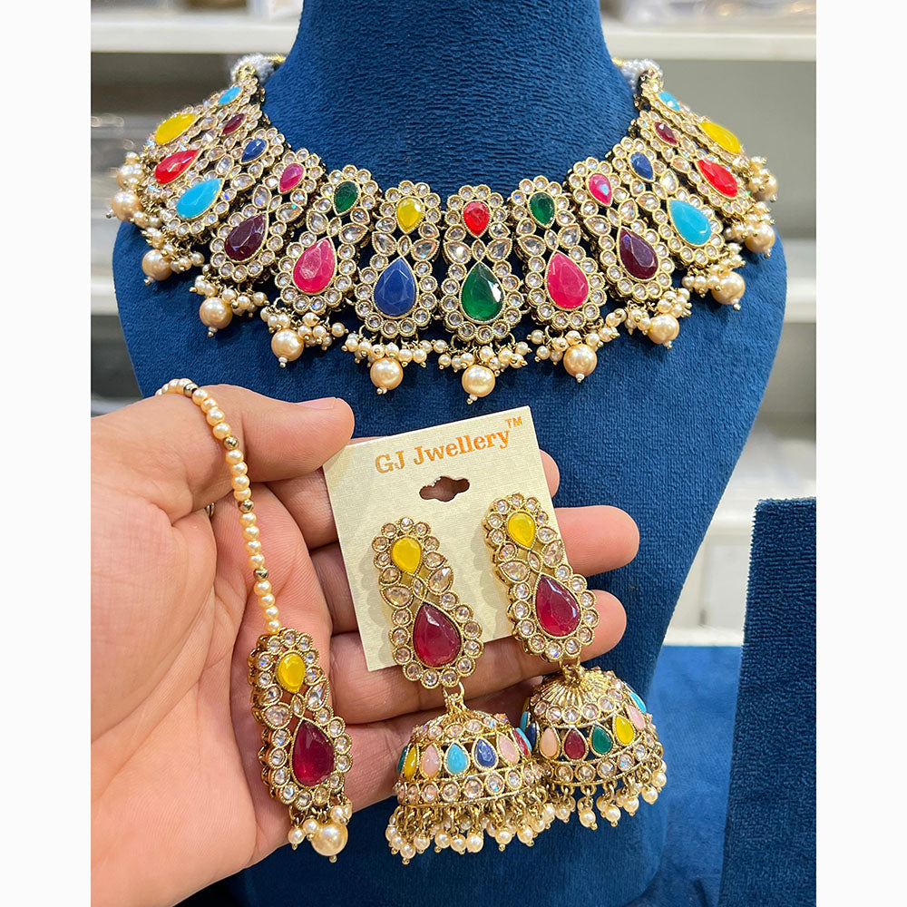 Hira Collections Designer Crystal Stone And Beads Necklace Set Perfect for Weddings & Festive Occasions
