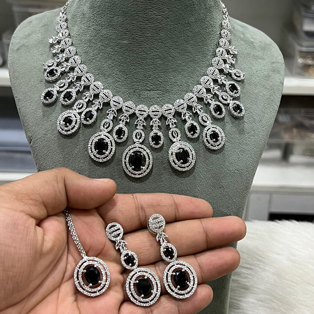 Hira Collections Sparkling American Diamond Necklace Set For Party Wear