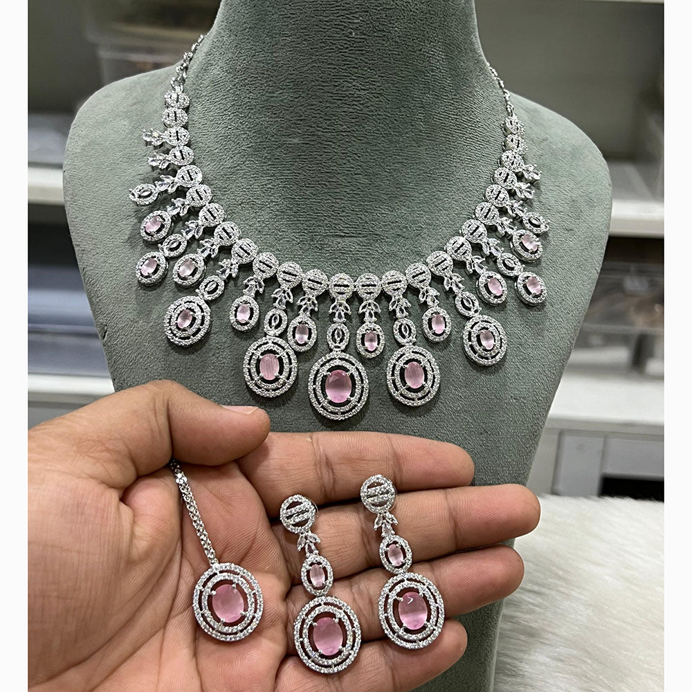 Hira Collections Sparkling American Diamond Necklace Set For Party Wear