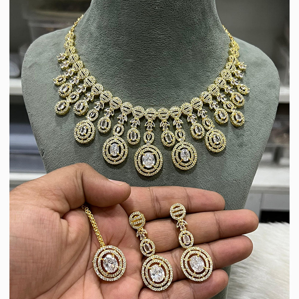 Hira Collections Sparkling American Diamond Necklace Set For Party Wear