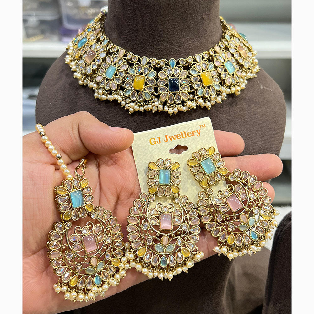 Hira Collections Designer Crystal Beads Necklace Set Perfect for Weddings & Festive Occasions