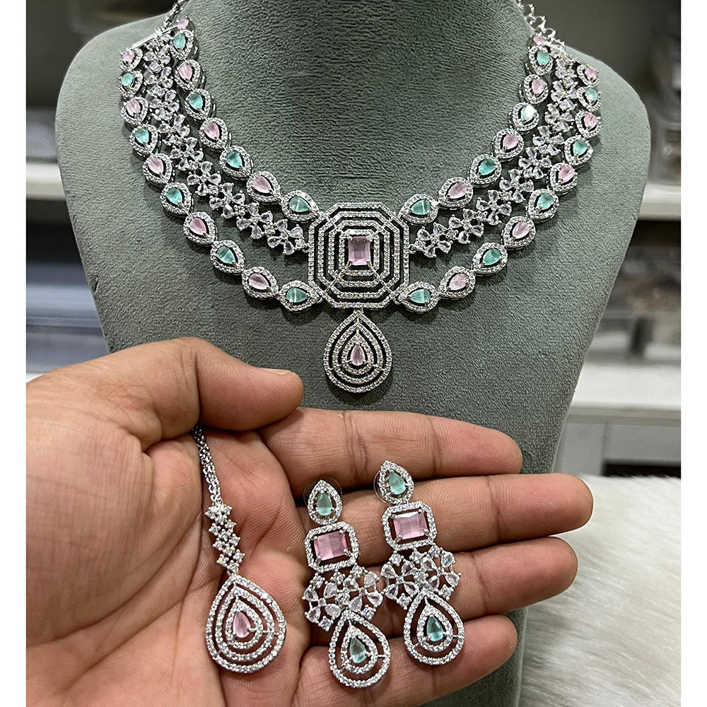 Hira Collections Sparkling American Diamond Necklace Set For Party Wear