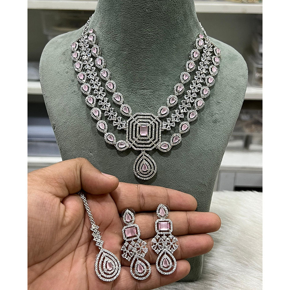 Hira Collections Sparkling American Diamond Necklace Set For Party Wear