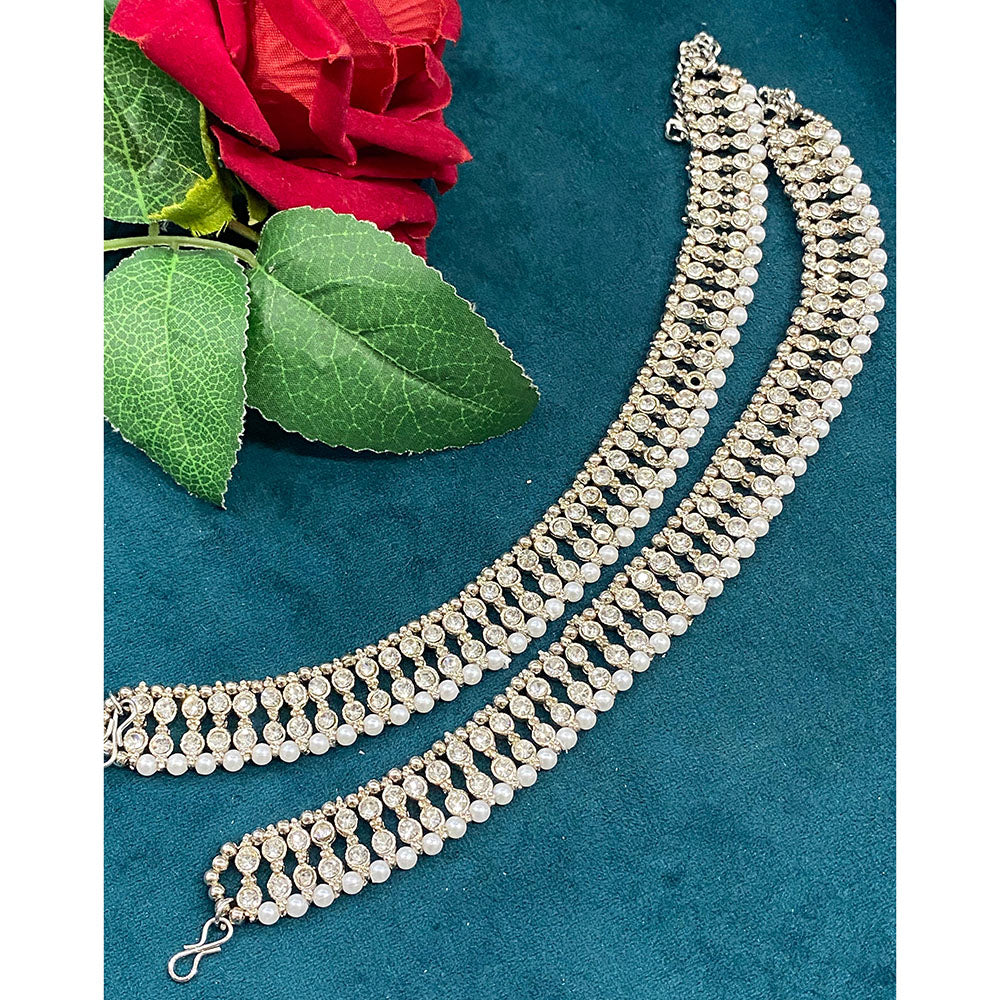Hira Collections Dazzling Austrian Stone  And Pearl Anklet  Statement Jewelry for Festivals