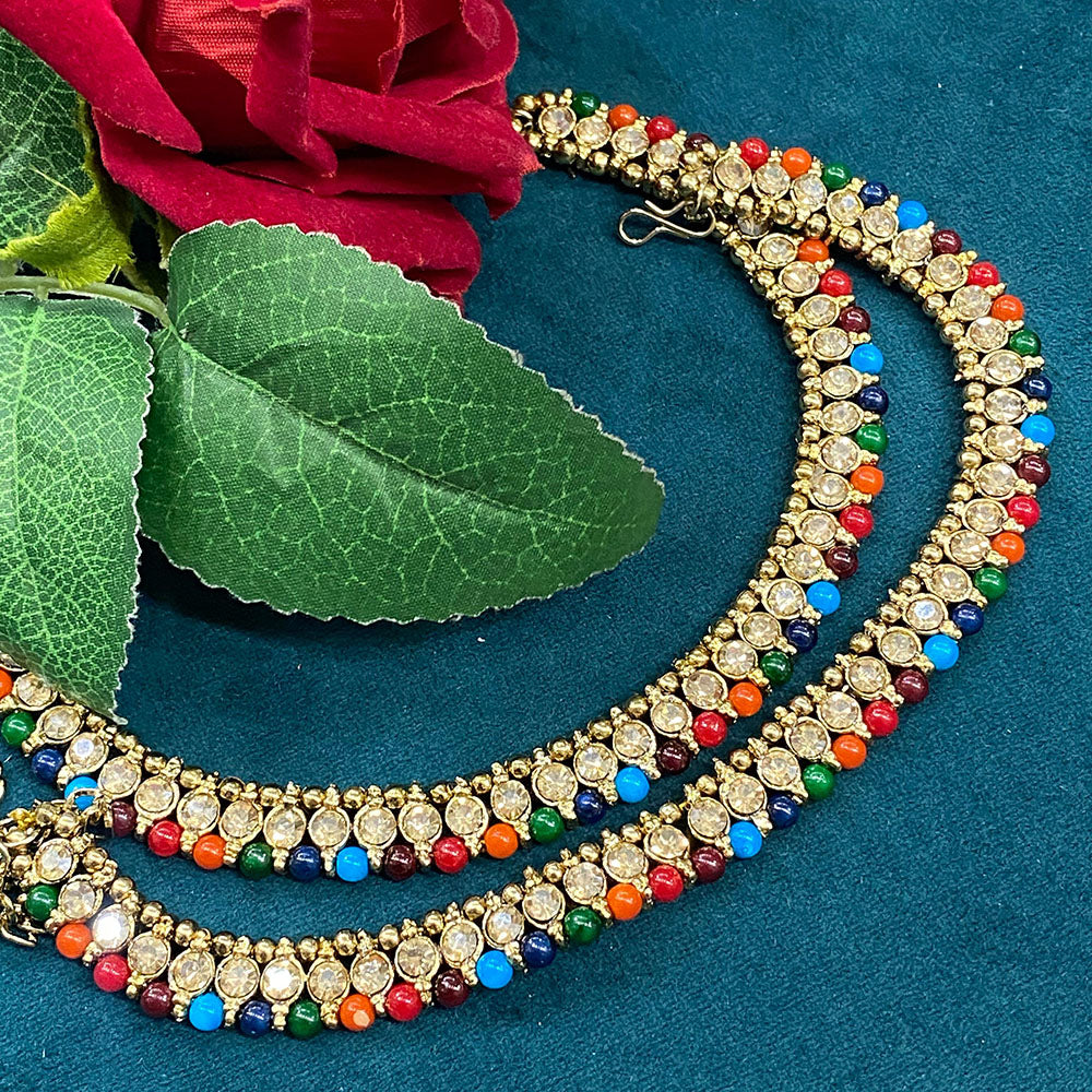 Hira Collections Dazzling Crystal And Pearl Anklet Statement Jewelry for Festivals