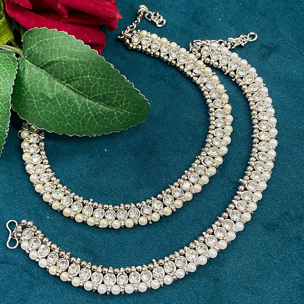 Hira Collections Dazzling Crystal And Pearl Anklet Statement Jewelry for Festivals