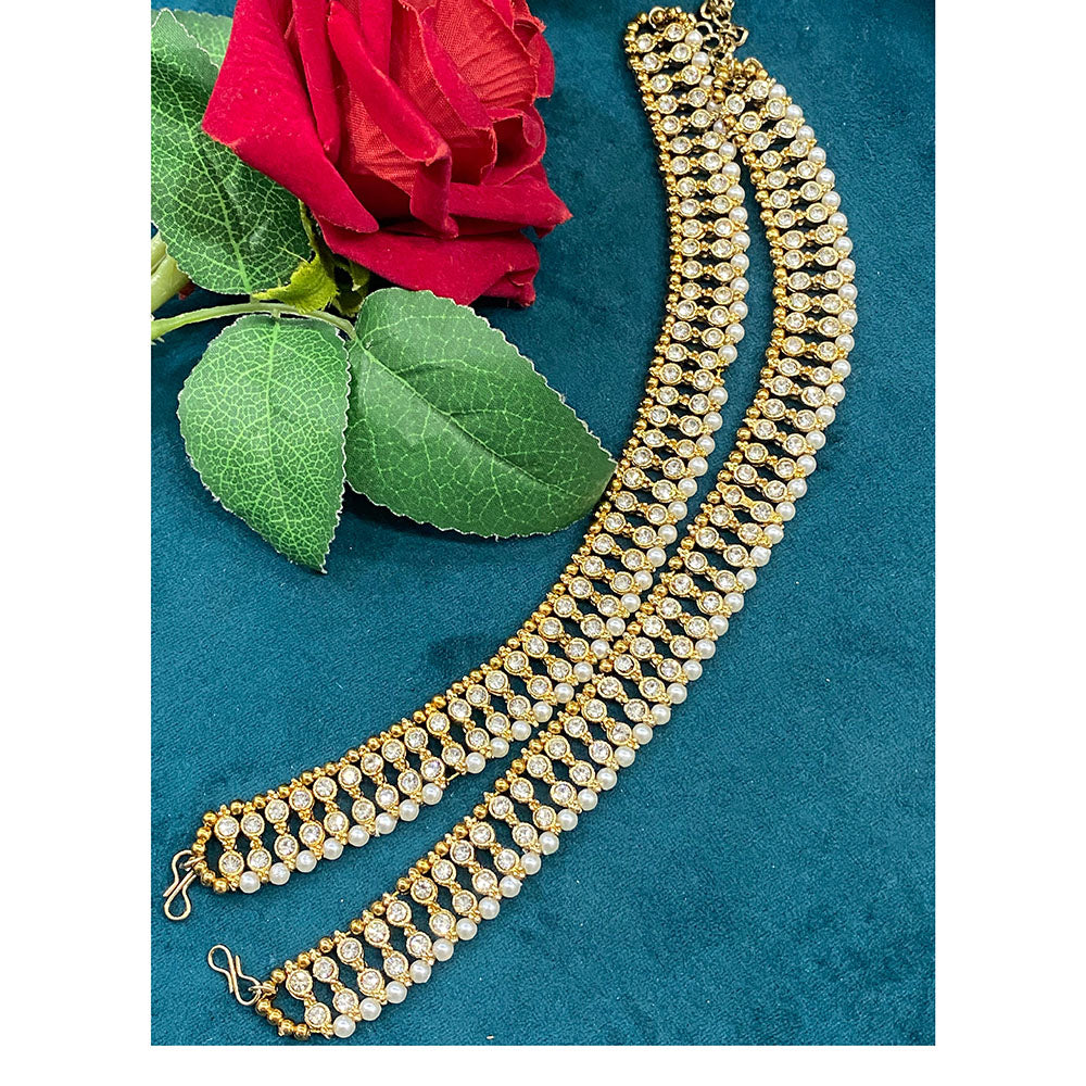 Hira Collections Dazzling Austrian Stone  And Pearl Anklet  Statement Jewelry for Festivals