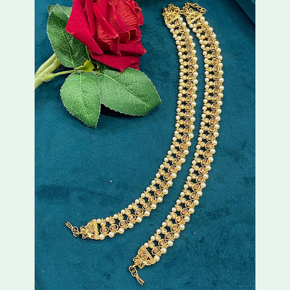 Hira Collections Dazzling Austrian Stone  And Pearl Anklet  Statement Jewelry for Festivals