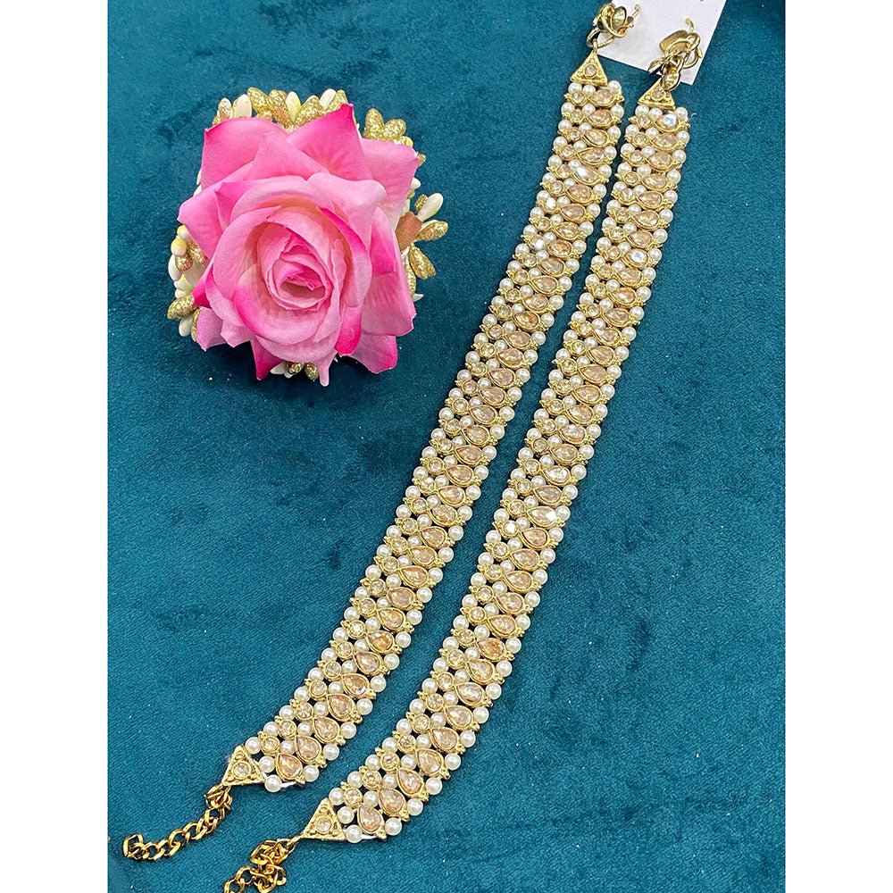 Hira Collections Dazzling Crystal And Pearl Anklet Statement Jewelry for Festivals