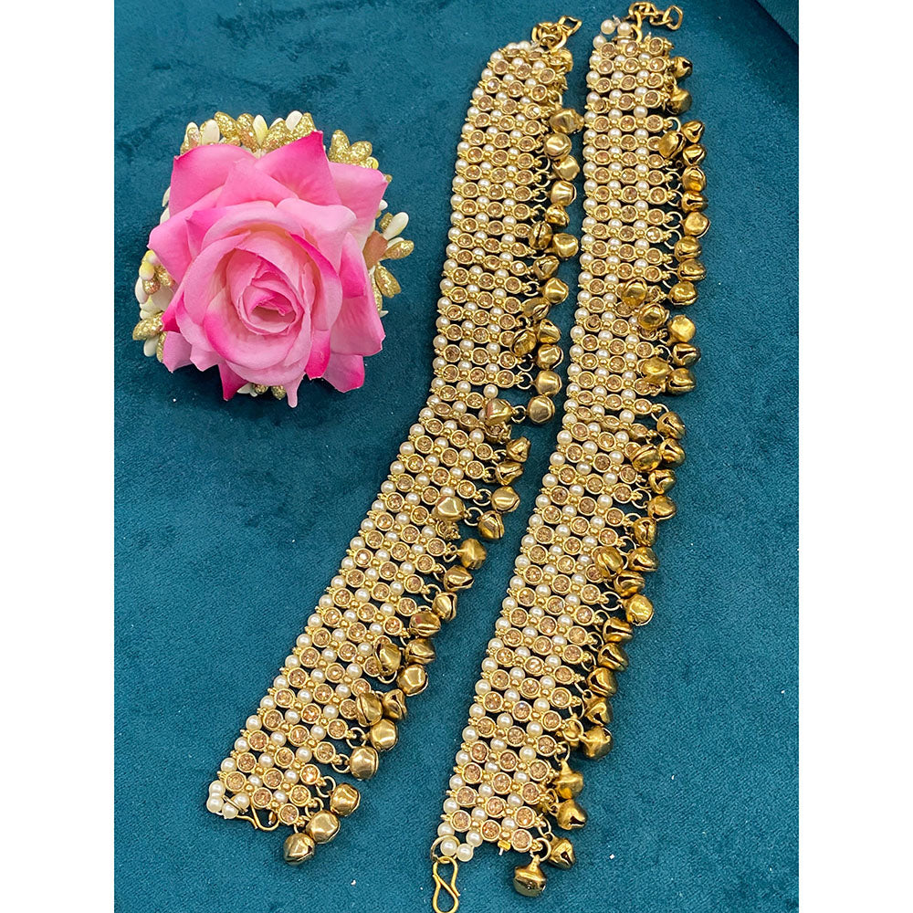 Hira Collections Dazzling Austrian Stone  And Ghungroo Anklet  Statement Jewelry for Festivals
