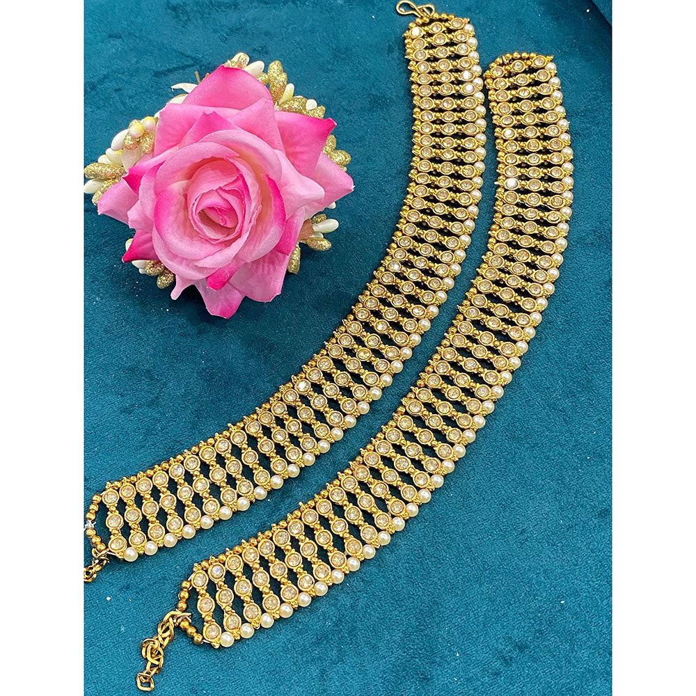 Hira Collections Dazzling Austrian Stone  And Pearl Anklet  Statement Jewelry for Festivals