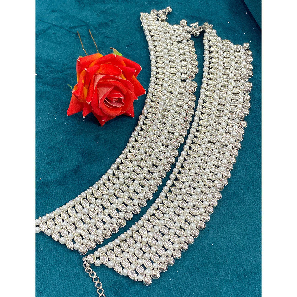 Hira Collections Dazzling Austrian Stone  And Pearl Anklet  Statement Jewelry for Festivals