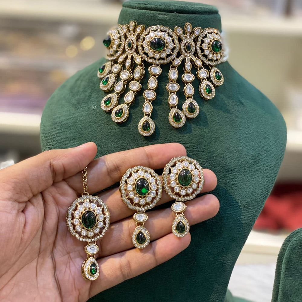 Hira Collection Beautiful Kundan Choker Necklace Set With MaangTika Fo