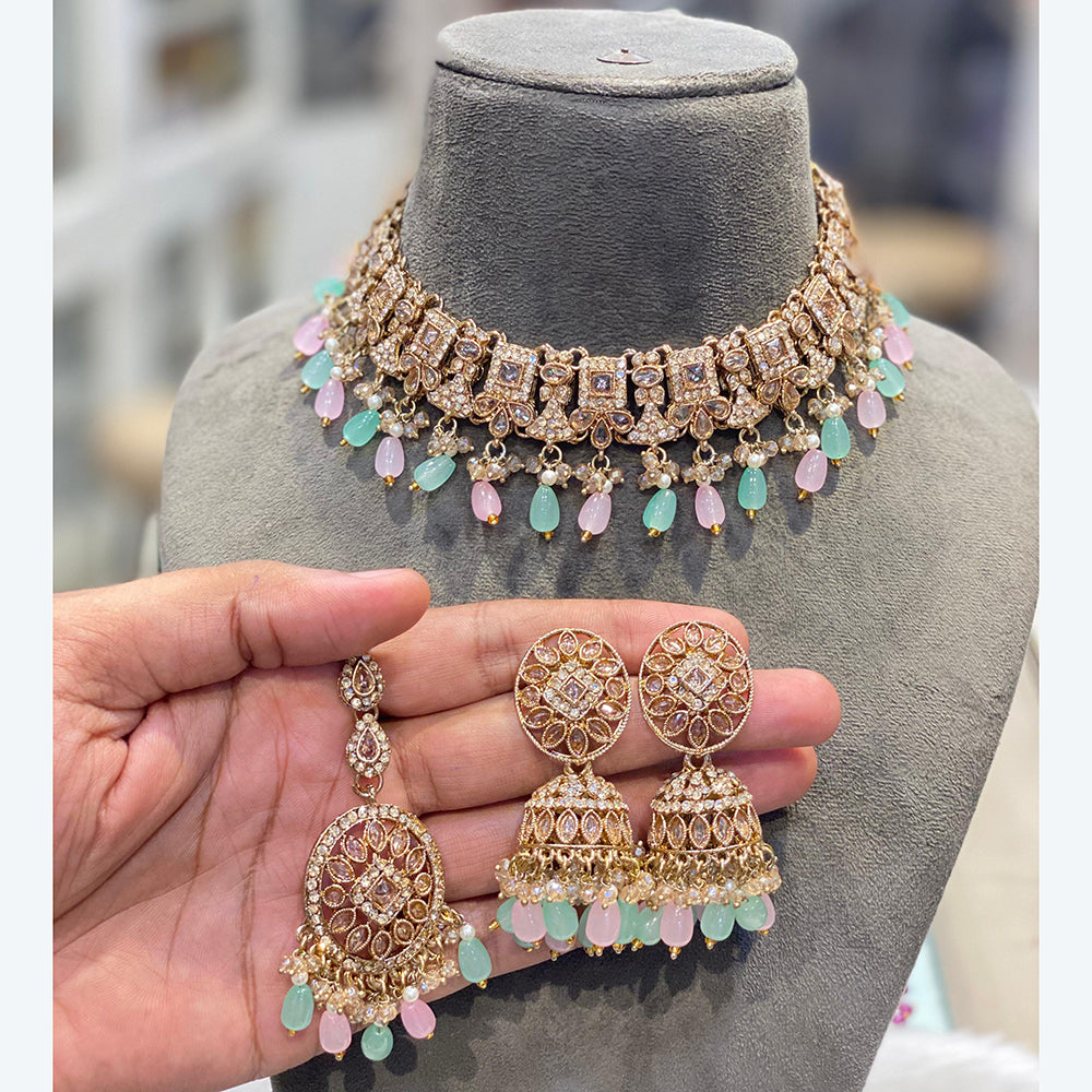 Hira Collection Premium Austrian Stone Jewellery Set with Beaded Detailing Perfect for Weddings and Festive Occasions