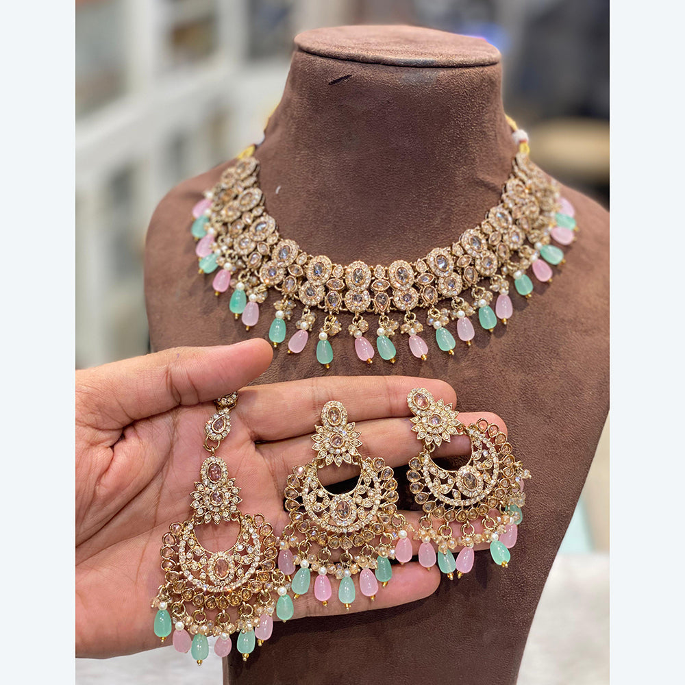 Hira Collection Premium Austrian Stone Jewellery Set with Beaded Detailing Perfect for Weddings and Festive Occasions