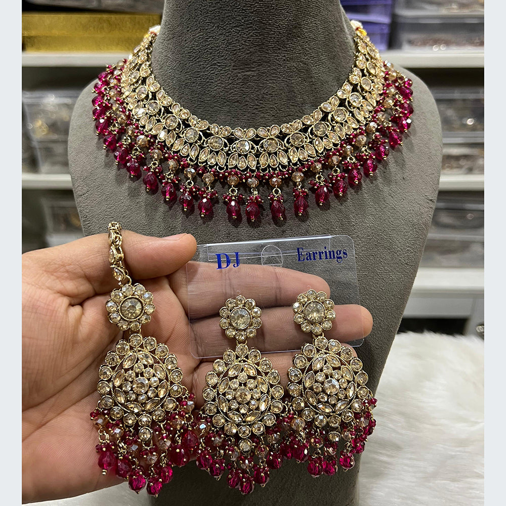 Hira Collections Luxurious Crystal And Beads Pearl Ensemble Necklace Set