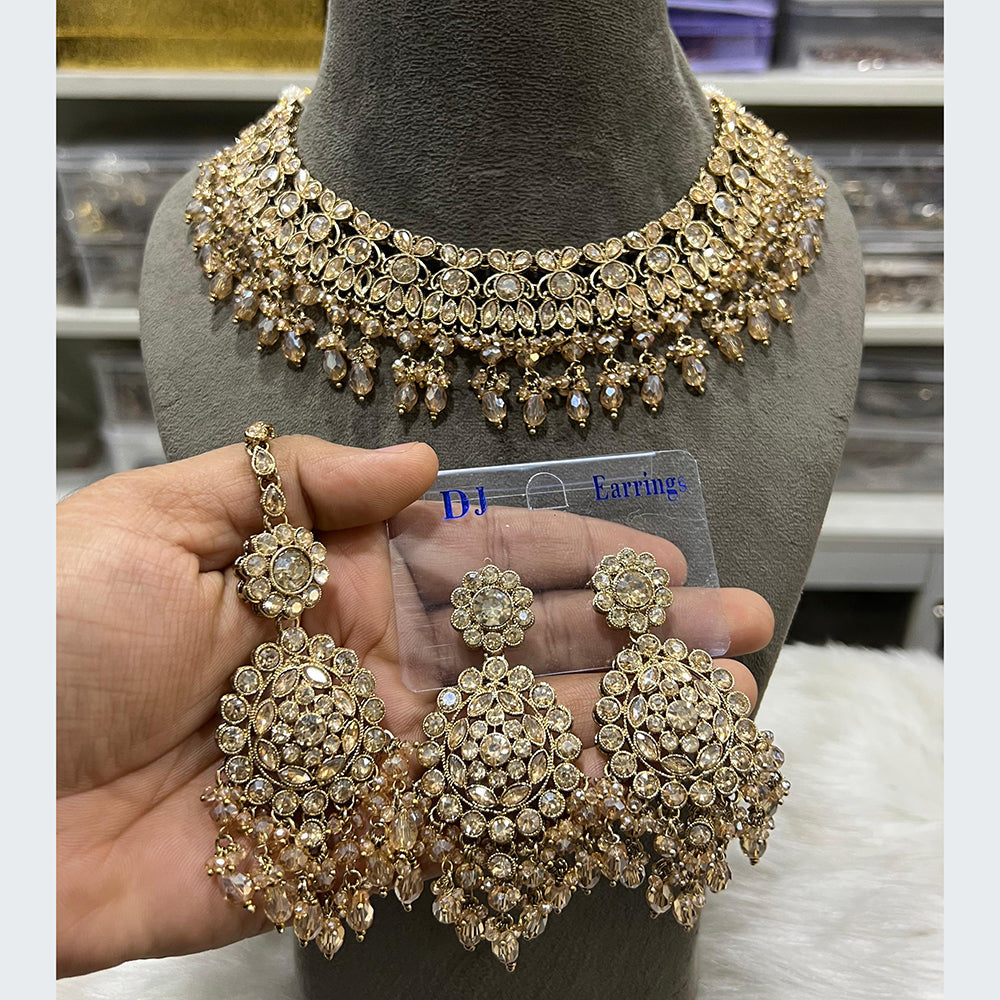 Hira Collections Luxurious Crystal And Beads Pearl Ensemble Necklace Set