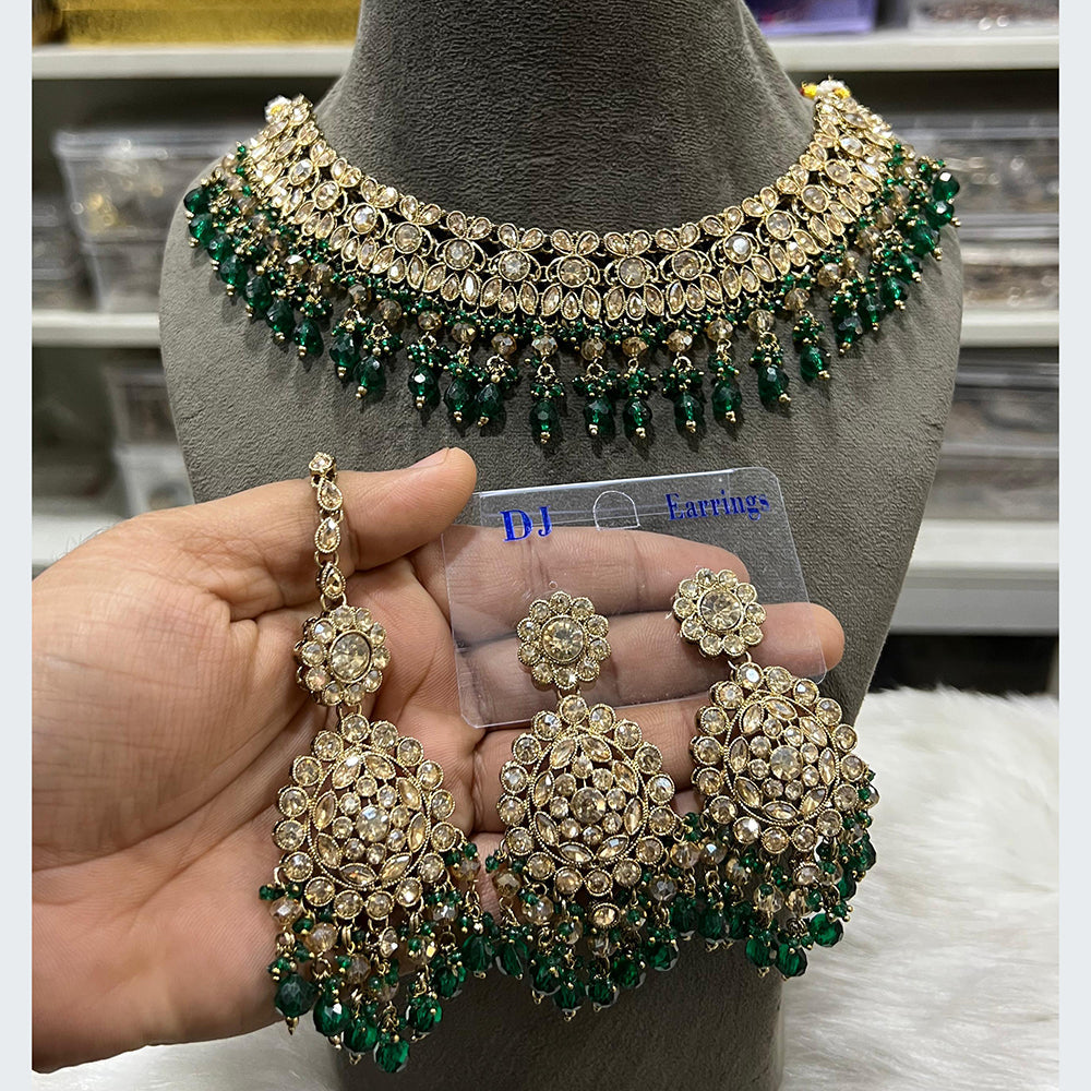 Hira Collections Luxurious Crystal And Beads Pearl Ensemble Necklace Set