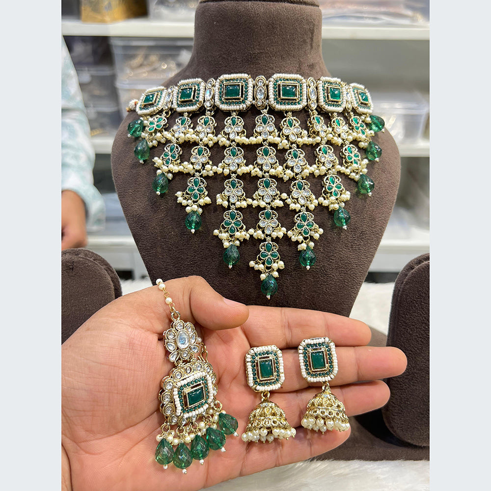 Hira Collections Majestic Pota Stone Pearl And Beads Choker Necklace Set