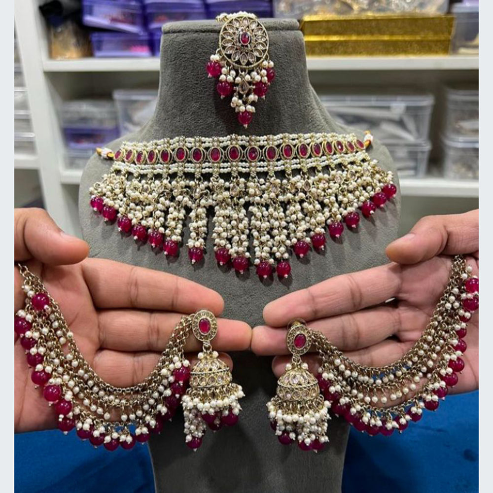 Hira Collections Luxurious Crystal And Beads Pearl Ensemble Necklace Set