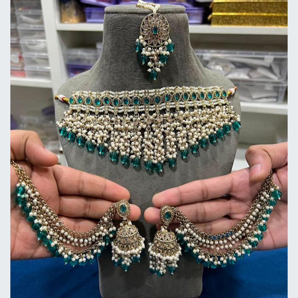 Hira Collections Luxurious Crystal And Beads Pearl Ensemble Necklace Set