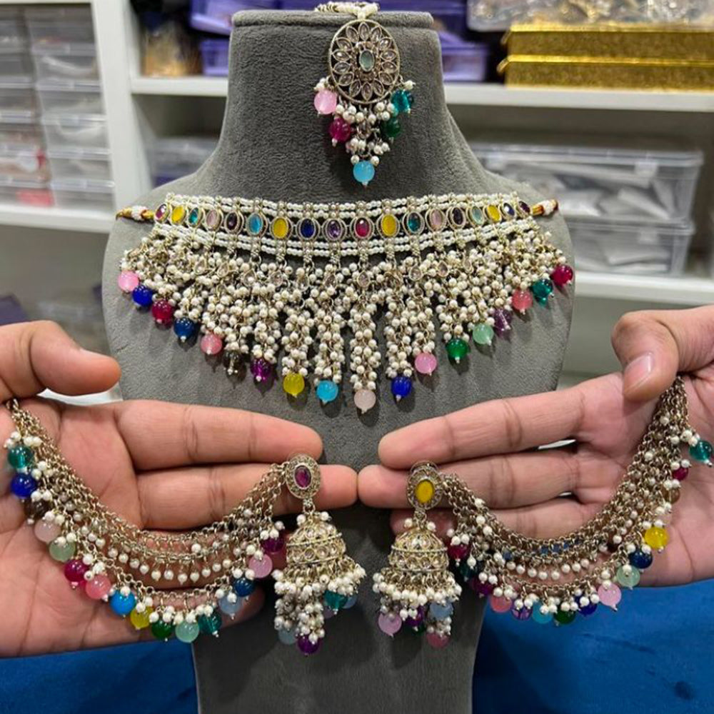 Hira Collections Luxurious Crystal And Beads Pearl Ensemble Necklace Set