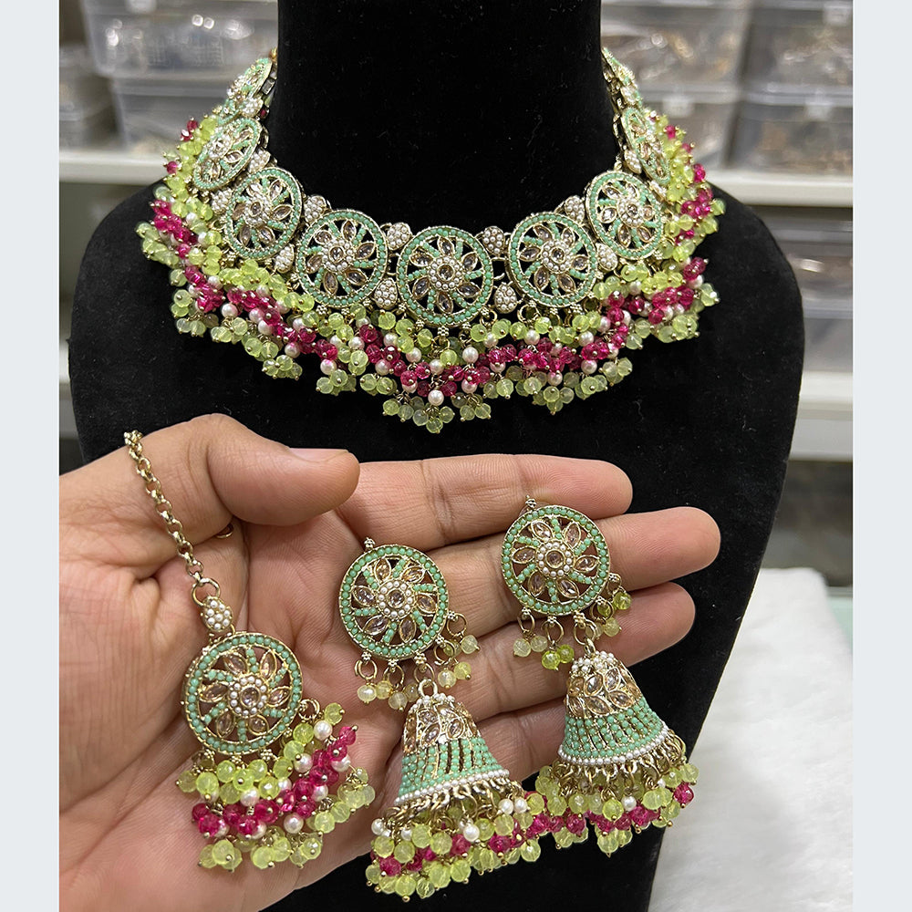 Hira Collections Luxurious Crystal And Beads Pearl Ensemble Necklace Set