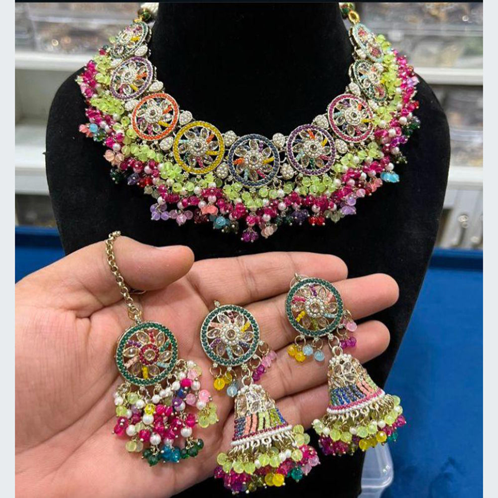 Hira Collections Luxurious Crystal And Beads Pearl Ensemble Necklace Set