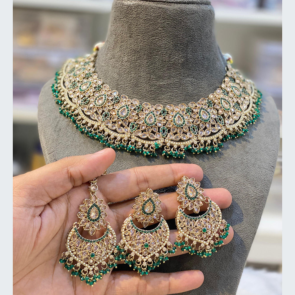 Hira Collections Luxurious Crystal And Beads Pearl Ensemble Necklace Set