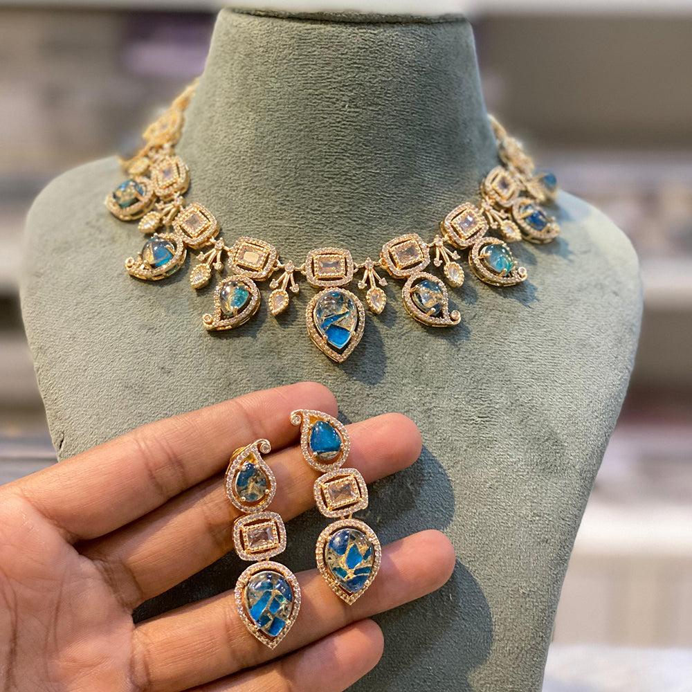 Hira Collections Glamorous Druzy Stone Necklace Set