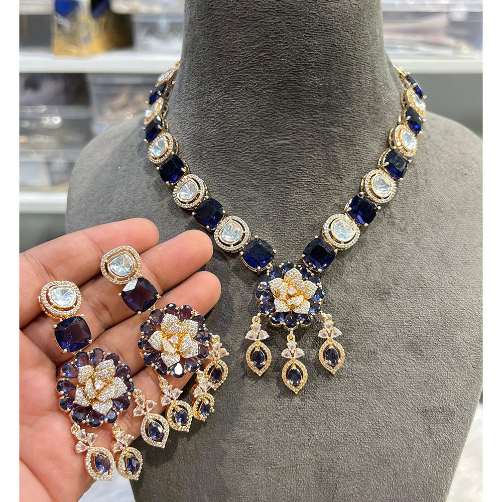 Hira Collection Shimmering American Diamond Floral Design Necklace Set