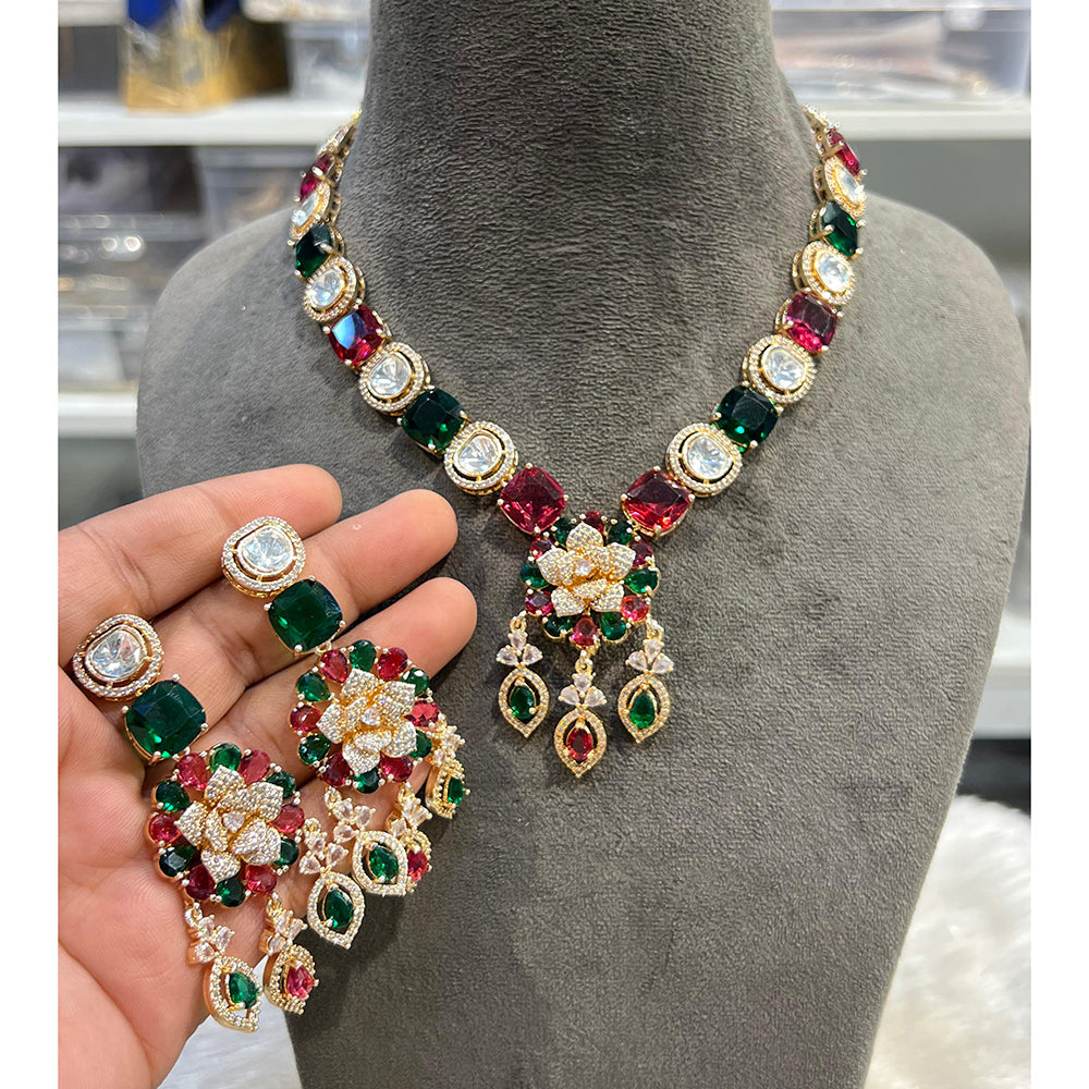 Hira Collection Shimmering American Diamond Floral Design Necklace Set