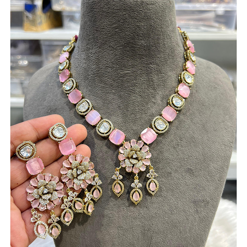 Hira Collection Shimmering American Diamond Floral Design Necklace Set