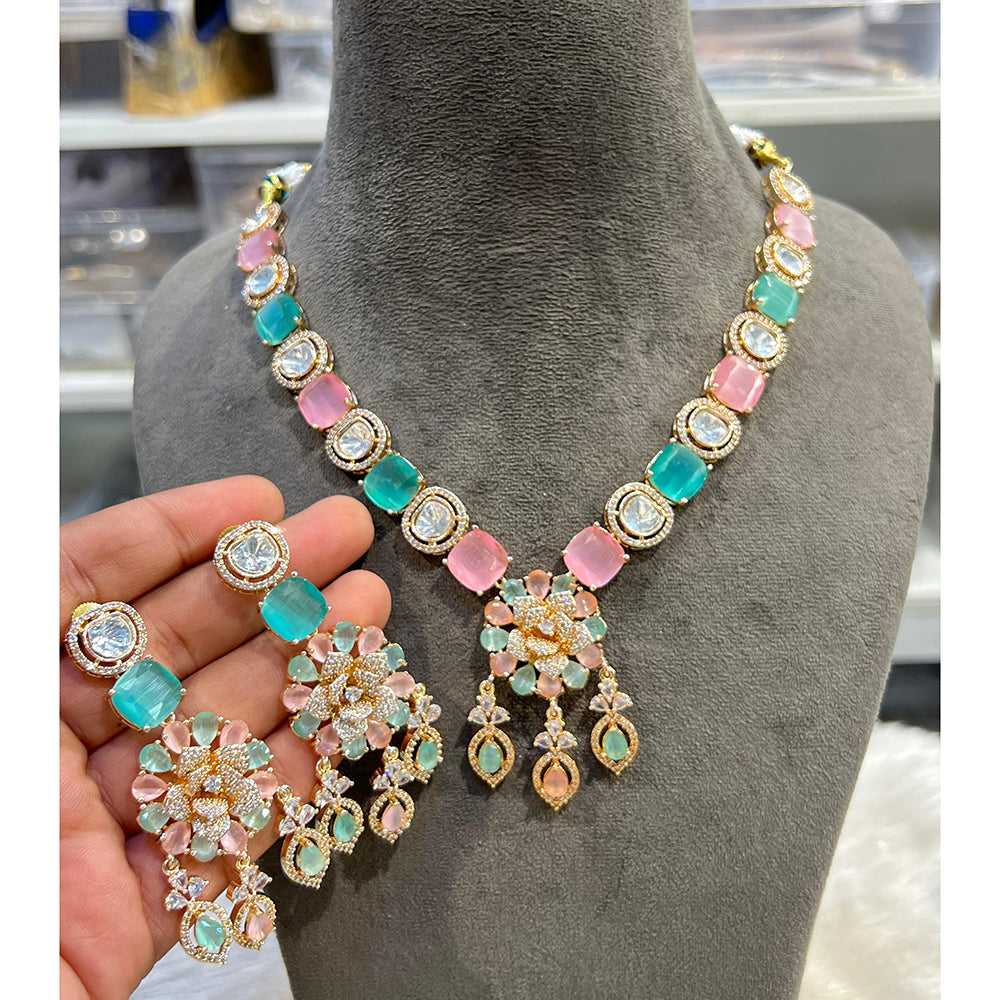 Hira Collection Shimmering American Diamond Floral Design Necklace Set