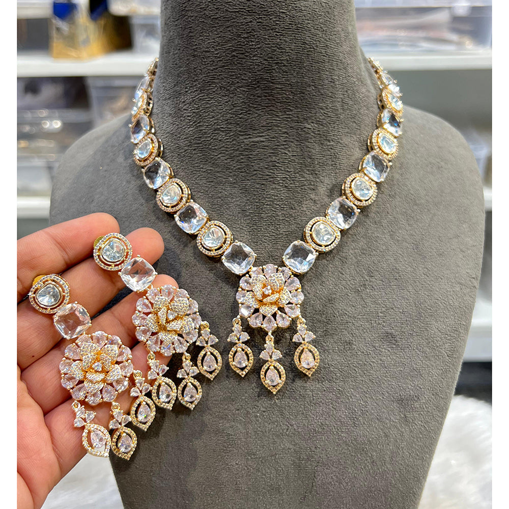Hira Collection Shimmering American Diamond Floral Design Necklace Set