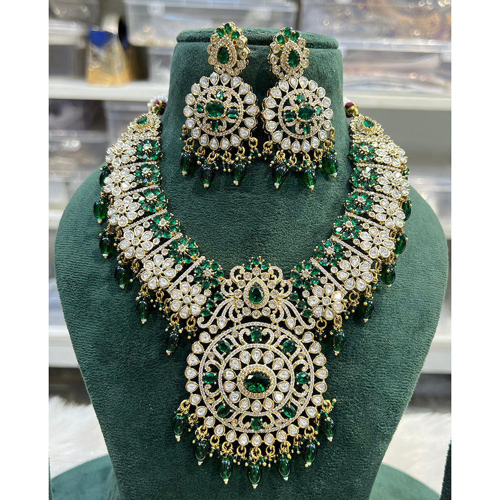 Hira Collection Shimmering American Diamond Floral Design Necklace Set