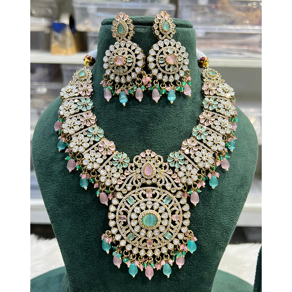 Hira Collection Shimmering American Diamond Floral Design Necklace Set