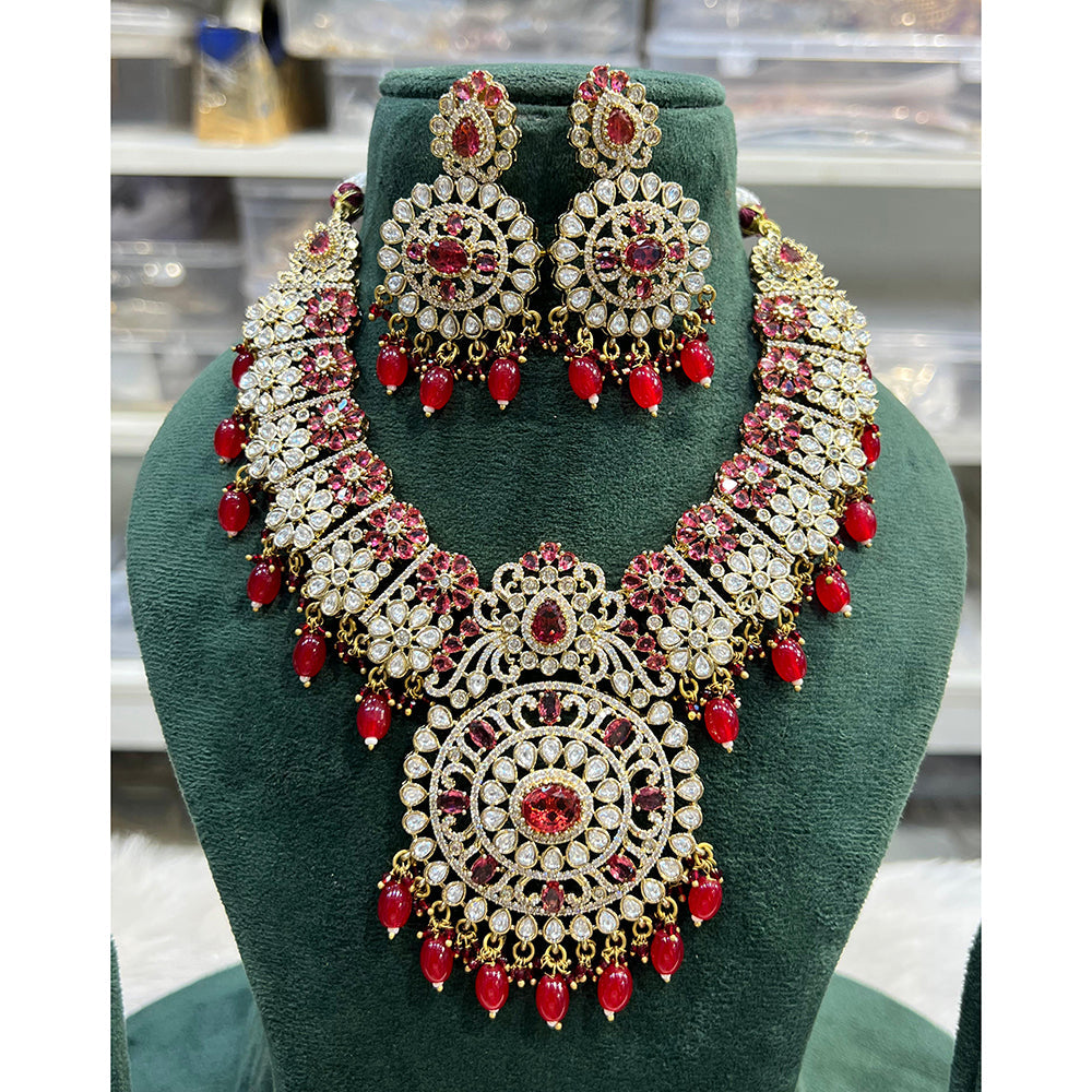 Hira Collection Shimmering American Diamond Floral Design Necklace Set