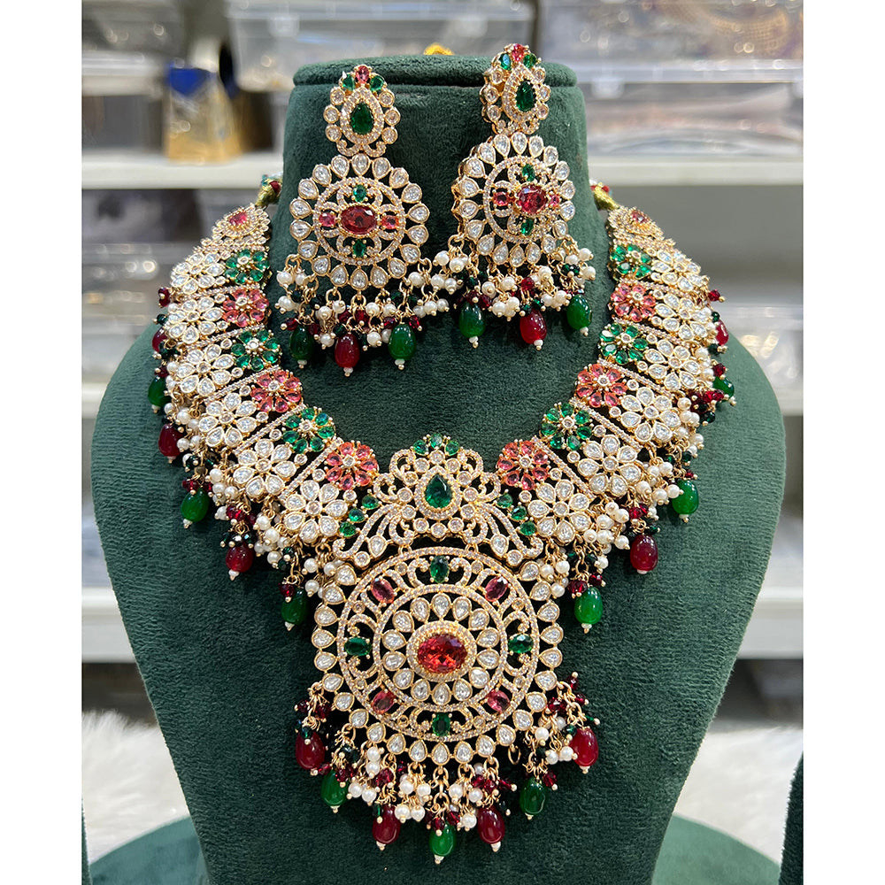 Hira Collection Shimmering American Diamond Floral Design Necklace Set