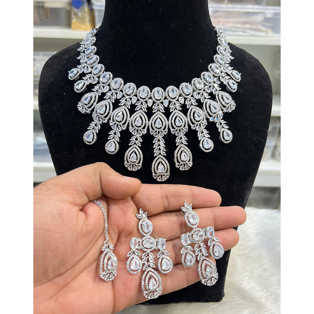 Hira Collection Shimmering American Diamond And Austrian Stone Necklace Set