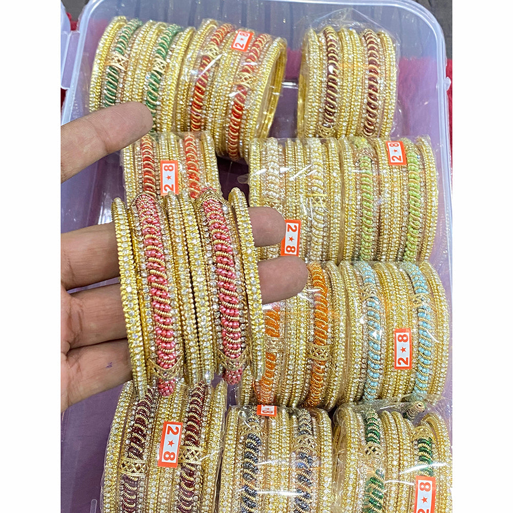 Hira Collections Divine Sparkle Crystal Stone And Pearl Bangles Set